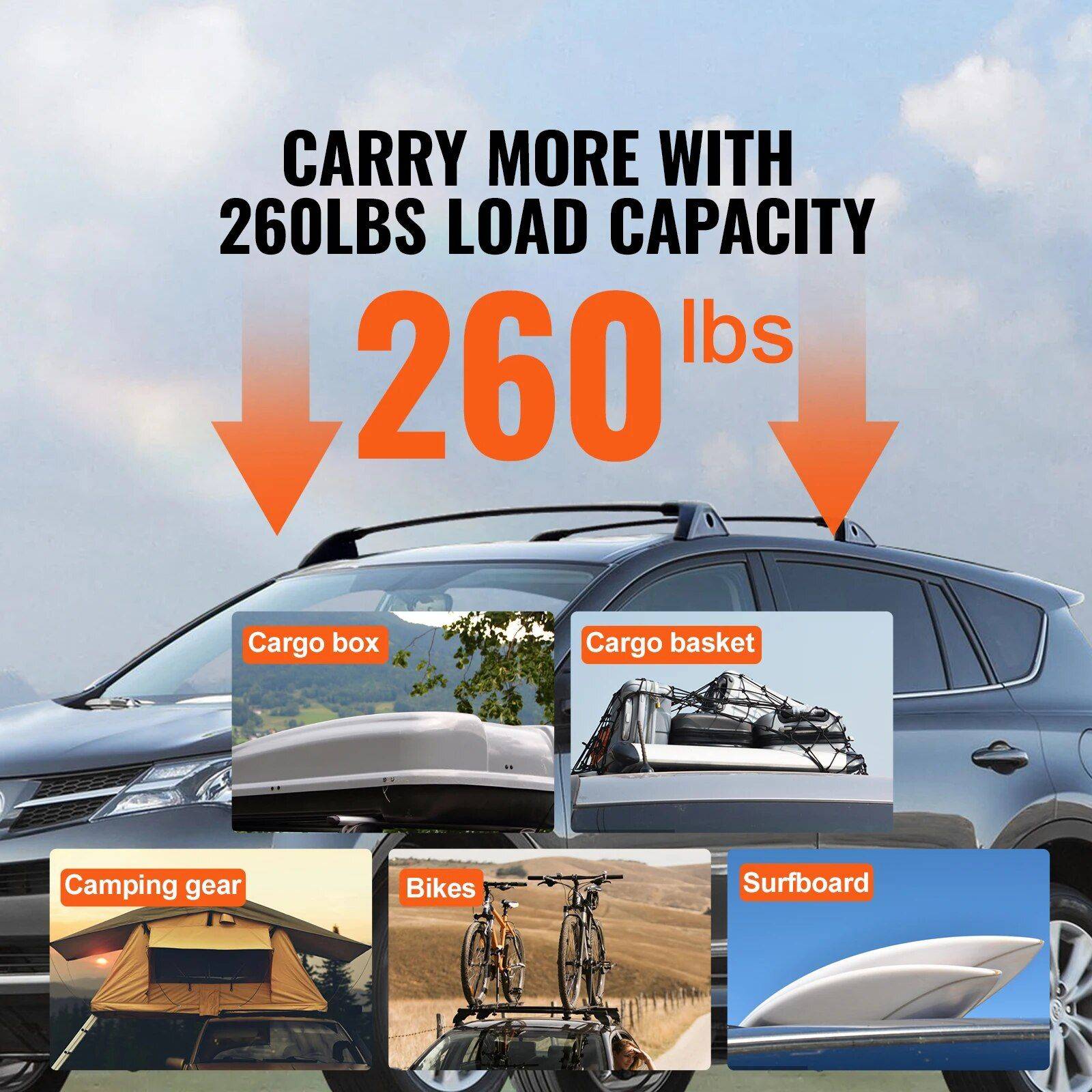 Toyota RAV4 2019-2023 Aluminum Roof Rack Cross Bars with 260lbs Capacity & Locks  