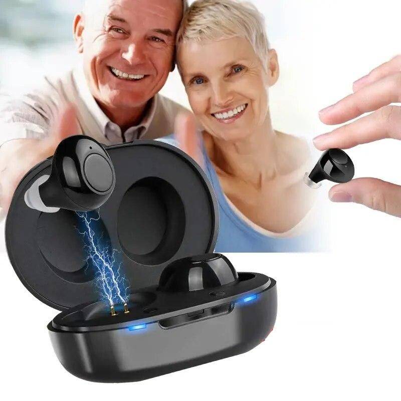 USB Rechargeable Invisible Mini Hearing Aids Color : Black |White 