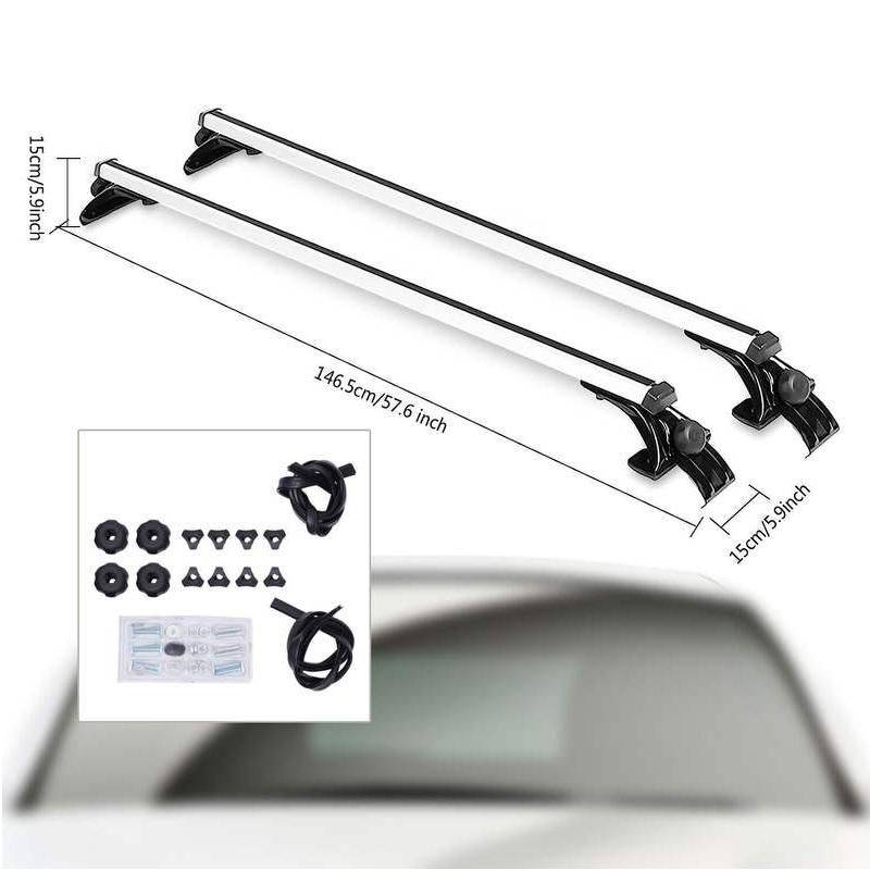 Universal Aluminum Alloy Car Top Roof Rack Cross Bars with Adjustable Hooks  