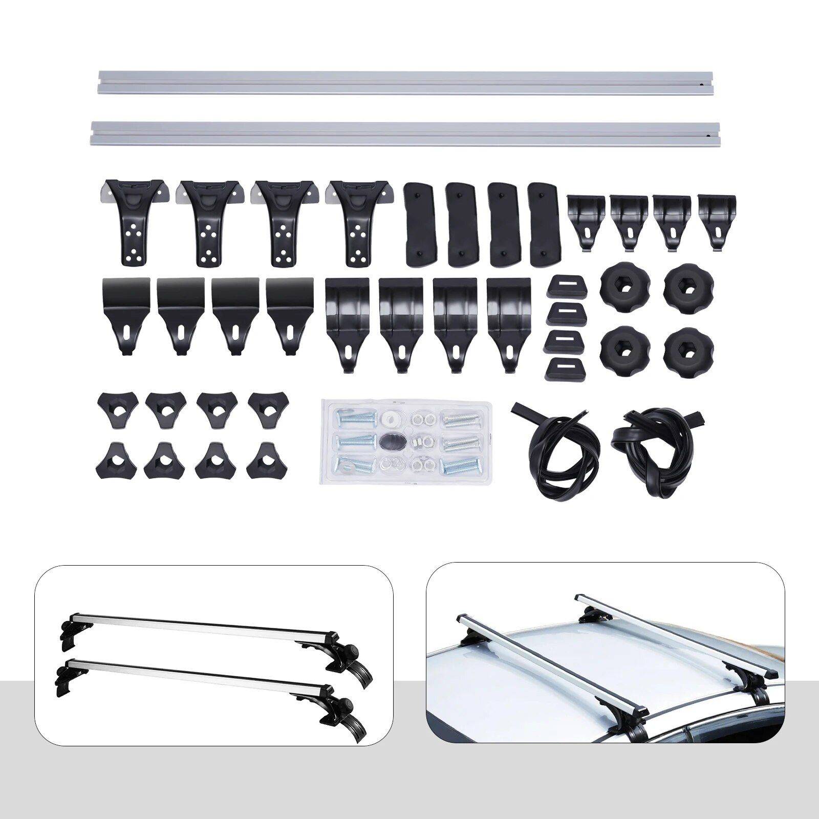 Universal Aluminum Alloy Car Top Roof Rack Cross Bars with Adjustable Hooks  