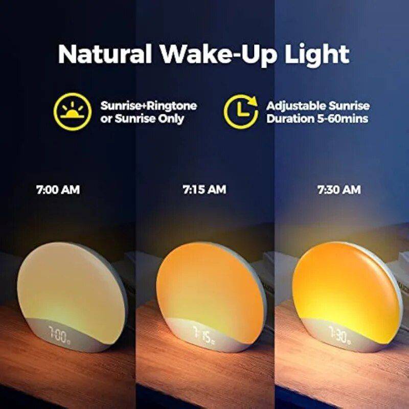Wake Up Light & Sound Machine Alarm Clock with Night Light Color : White 