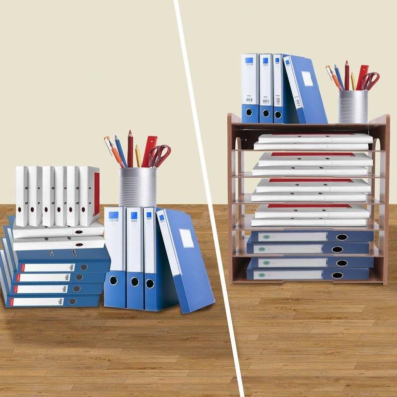 Wood Office Paper Organizer - 7Tier Widen Desktop File Holder Color : Light Coffee 