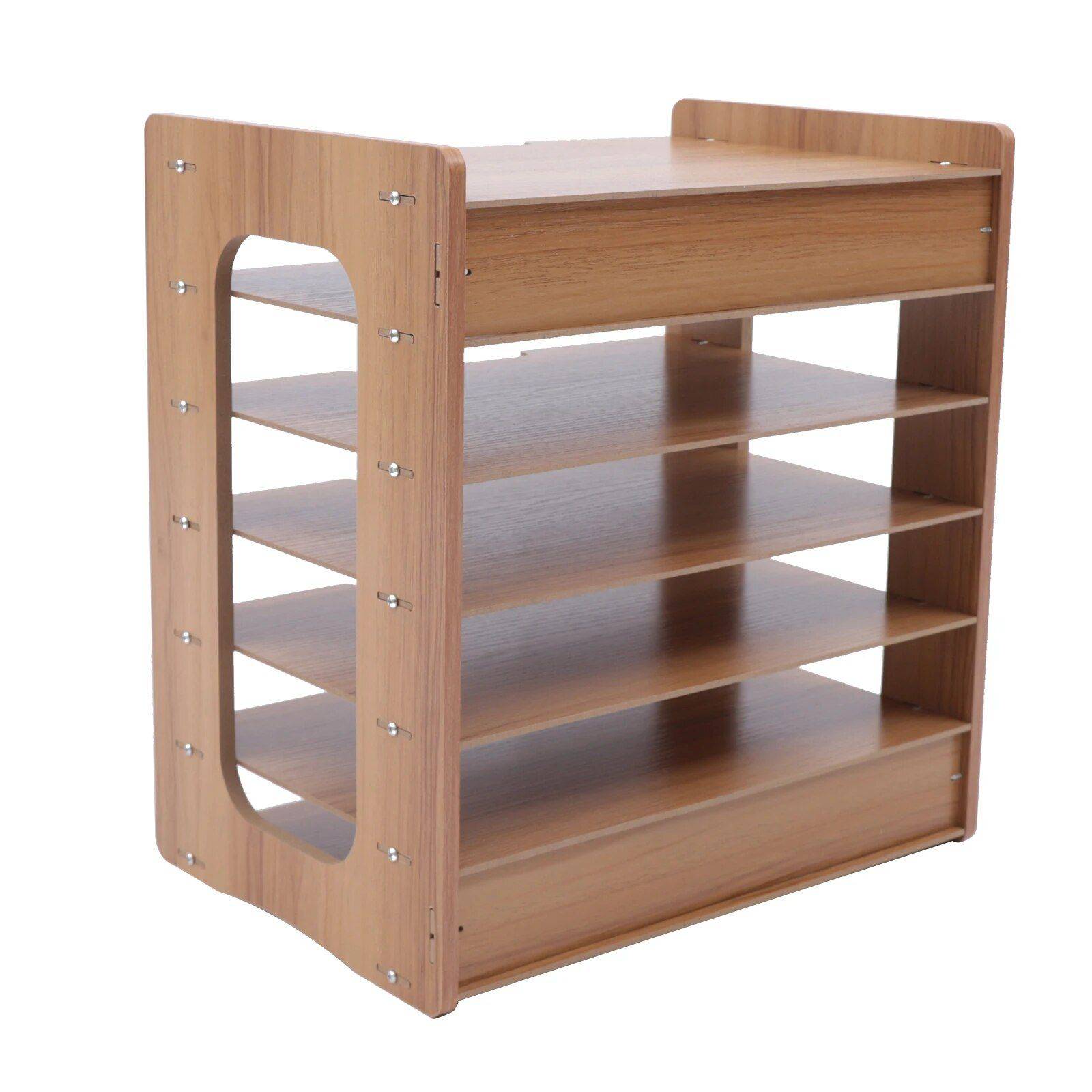 Wood Office Paper Organizer - 7Tier Widen Desktop File Holder Color : Light Coffee 