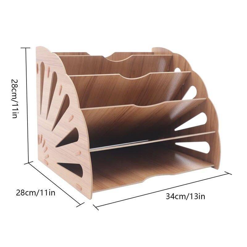 Wooden Fan-Shaped File Organizer with 5 Compartments  