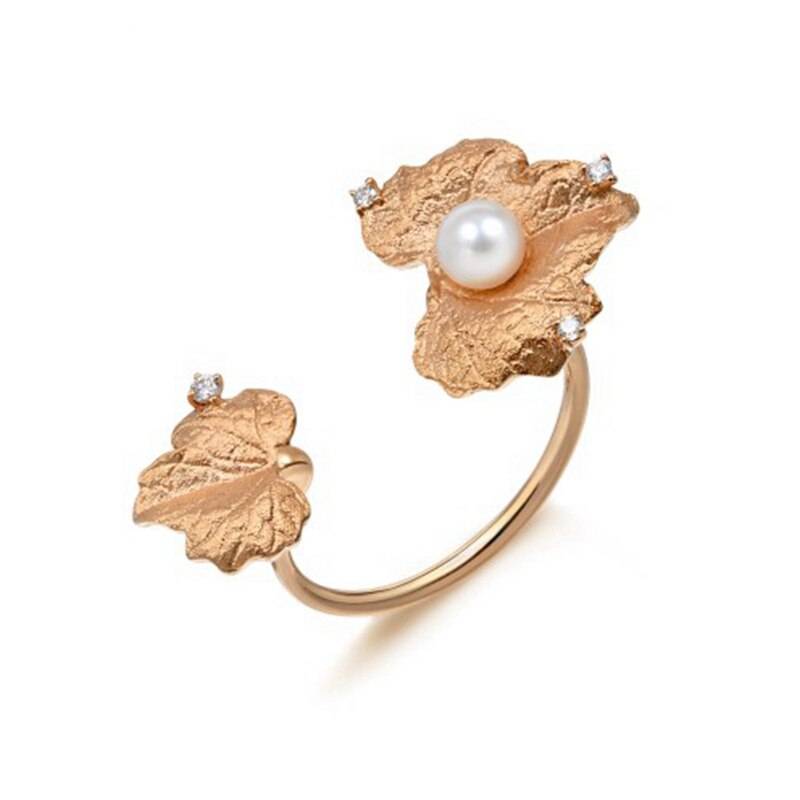 Genuine 14K Rose Gold Ring with Pearl for Women