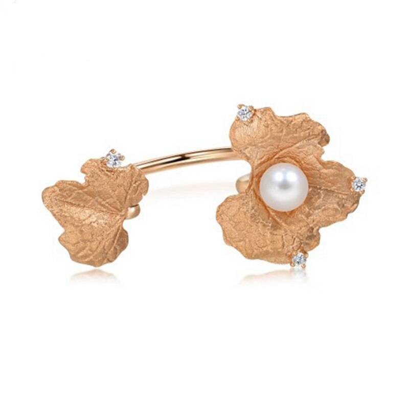 Genuine 14K Rose Gold Ring with Pearl for Women