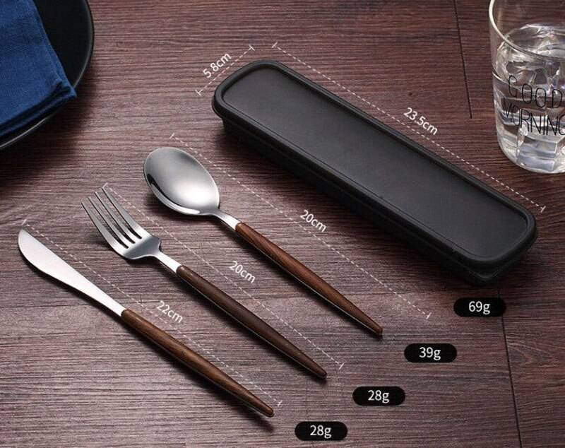 Dark Wooden Handle Stainless Steel Flatware Set