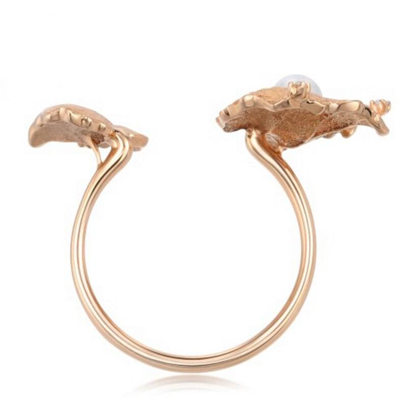 Genuine 14K Rose Gold Ring with Pearl for Women